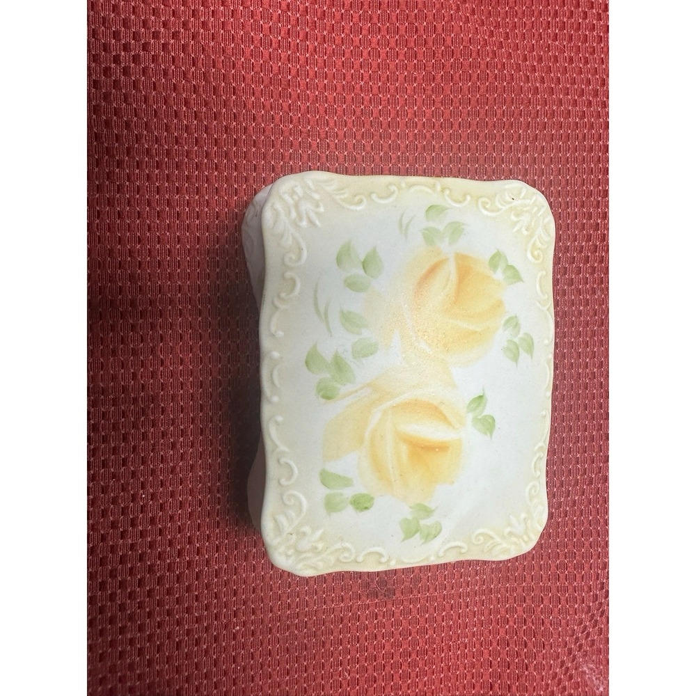 Vintage Hand‎ Painted Jewelry Trinket Box  USA Floral